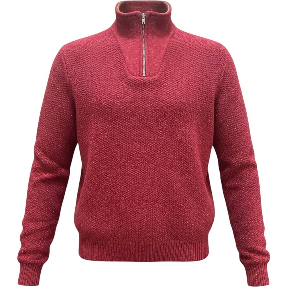 Orvis Men's Large Red Wool Blend Half Zip‎ Sweater Pockets